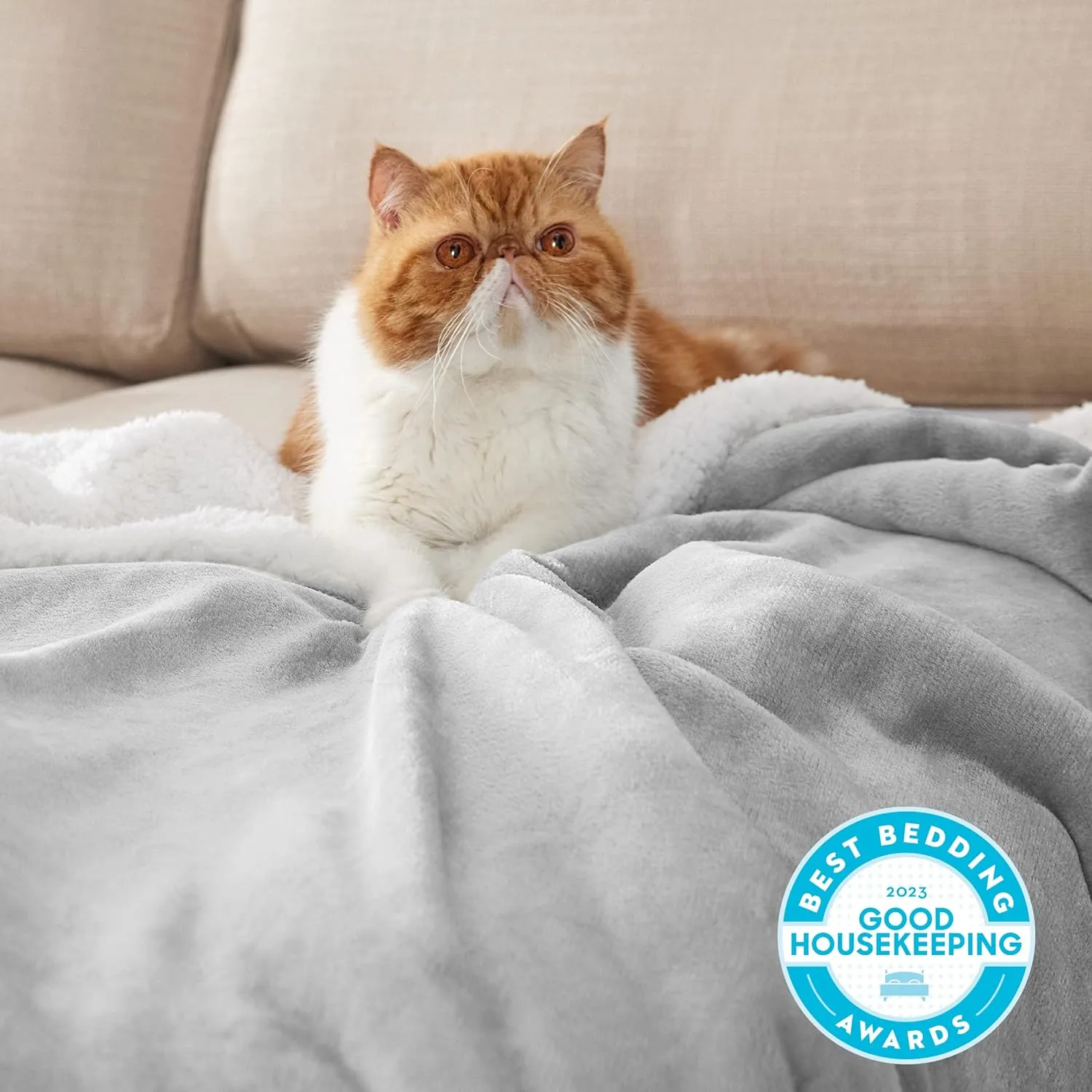 Bedsure Sherpa Fleece Throw Blanket for Couch - Thick and Warm, Soft Fuzzy Plush Throw Blanket for Winter, Light Grey, 50x60 Inches