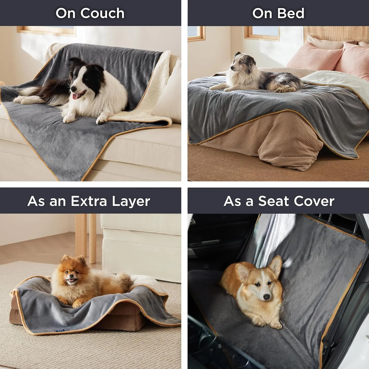 Bedsure Waterproof Blanket for Bed Intimacy- Sherpa Fleece Waterproof Dog Blankets for Large Dogs, Pet Blankets for Bed/Couch, Soft Plush Reversible Furniture Protector, King Size, 108"x86", Grey