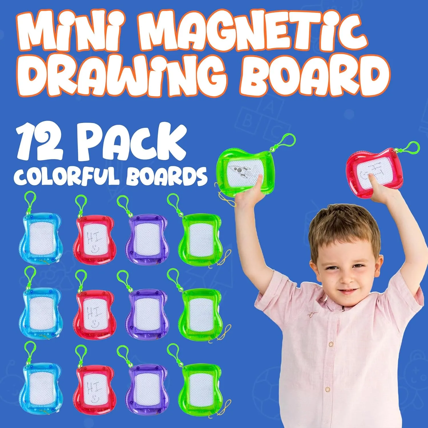 Bedwina Mini Magnetic Drawing Board for Kids - (Pack of 12) Backpack Keychain Clip Drawing Boards, Erasable Doodle Sketch Writing Pad Boys & Girls, Birthday Kids Party Favors