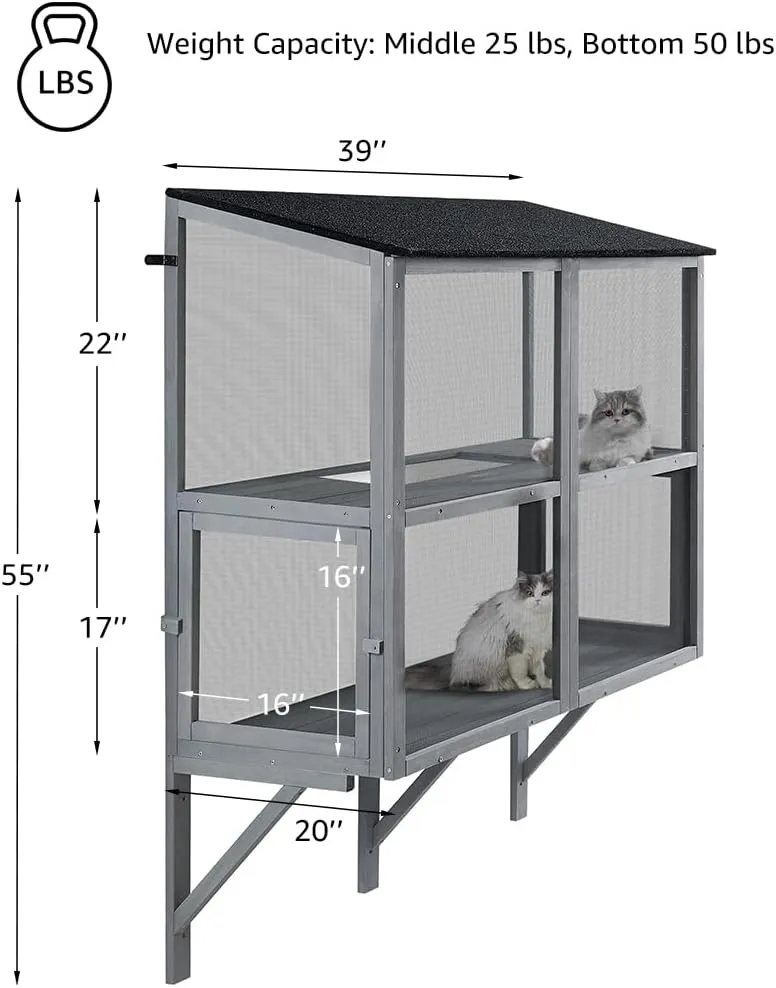 beeNbkks Bug Proof Cat Catio, 2 Tiers Window Box Enclosure for Multiple Indoor Cats, Expandable Wooden Cat Window Perch House, Secure Comfortable Outdoor Haven for Cats, Keep Bugs Insects Out