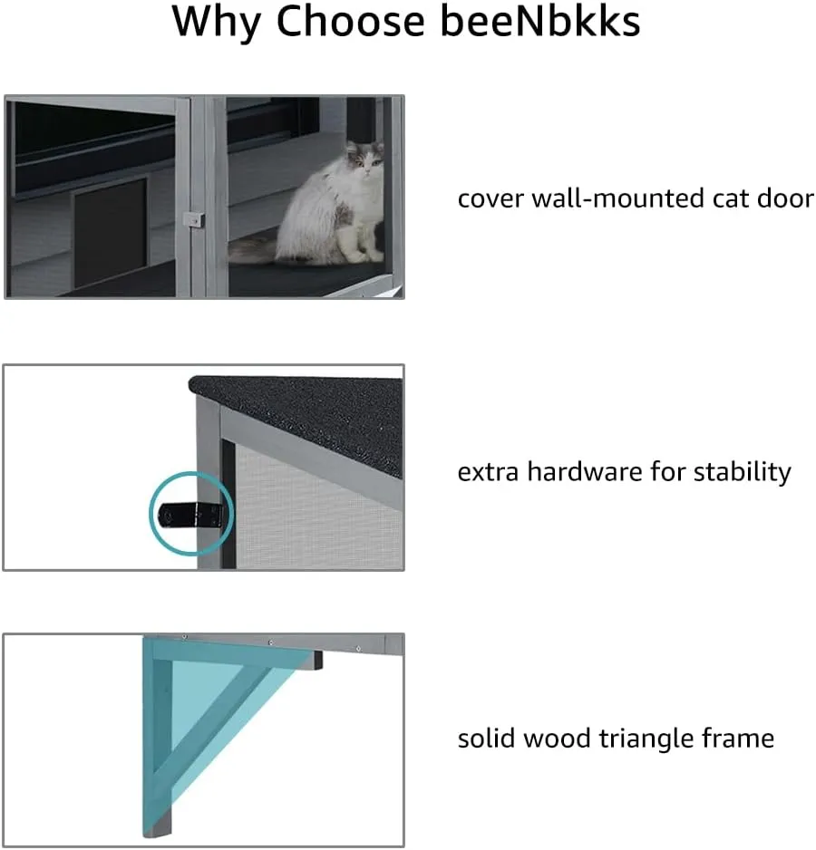 beeNbkks Bug Proof Cat Catio, 2 Tiers Window Box Enclosure for Multiple Indoor Cats, Expandable Wooden Cat Window Perch House, Secure Comfortable Outdoor Haven for Cats, Keep Bugs Insects Out