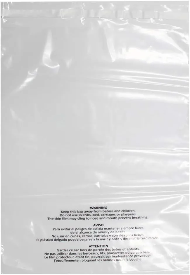 Belinlen 200 Count 12x18 Inch Self Seal Clear Poly Bags with Suffocation Warning for Packaging Clothing, T Shirts, Decorative Wrappers and More with Permanent Adhesive(1.5mil)