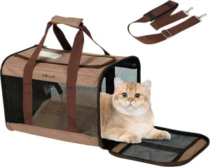BELLA & PAL Cat Carrier Travel Bag, Airline Approved Lightweight Cat Carrier, Soft Sided Pet Carrier for Puppy Dogs Up to 18lbs, Collapsible Kitten Bag with Removable Waterproof Mat, Ventilated Mesh