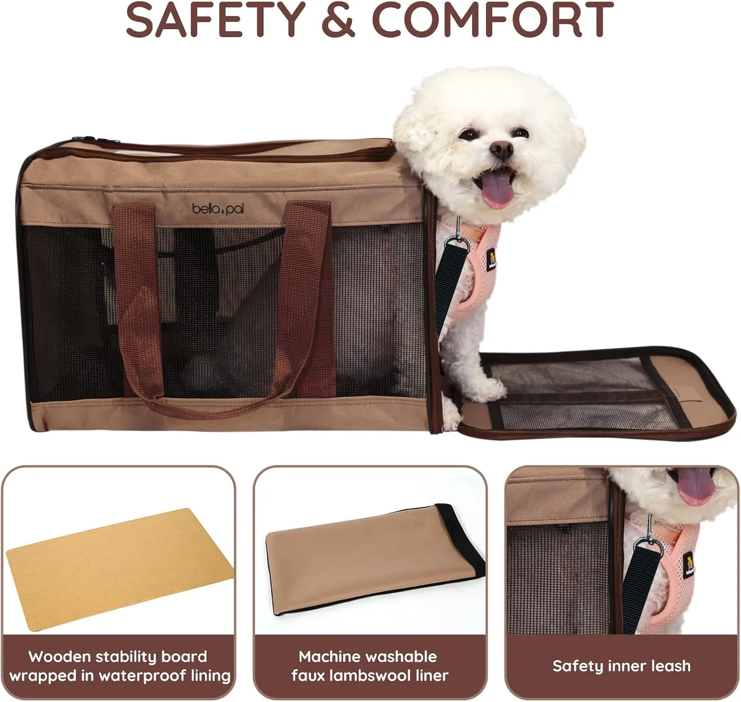 BELLA & PAL Cat Carrier Travel Bag, Airline Approved Lightweight Cat Carrier, Soft Sided Pet Carrier for Puppy Dogs Up to 18lbs, Collapsible Kitten Bag with Removable Waterproof Mat, Ventilated Mesh