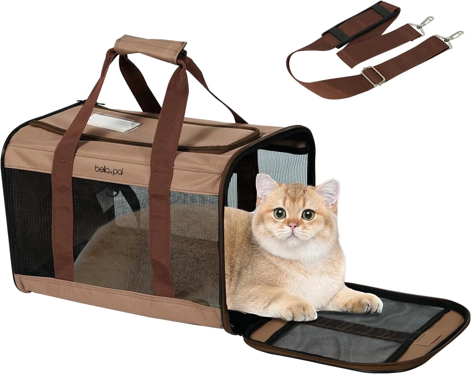 BELLA & PAL Cat Carrier Travel Bag, Airline Approved Lightweight Cat Carrier, Soft Sided Pet Carrier for Puppy Dogs Up to 18lbs, Collapsible Kitten Bag with Removable Waterproof Mat, Ventilated Mesh