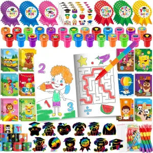 BenLouis 192 Pcs Graduation Party Favors for Kids Preschool Kindergarten Classroom Gifts Prize Coloring Books Set Bulk for Students Congrats Grad Goodie Bags Stuffers（Graduation Hat）