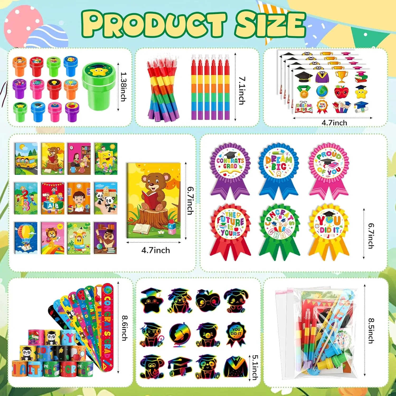 BenLouis 192 Pcs Graduation Party Favors for Kids Preschool Kindergarten Classroom Gifts Prize Coloring Books Set Bulk for Students Congrats Grad Goodie Bags Stuffers（Graduation Hat）