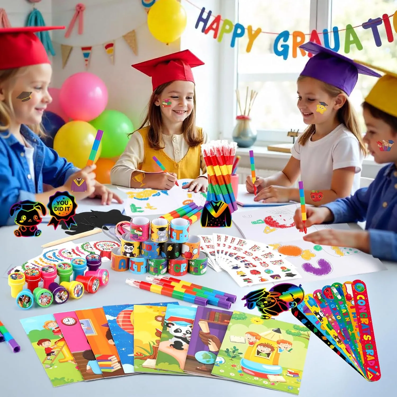 BenLouis 192 Pcs Graduation Party Favors for Kids Preschool Kindergarten Classroom Gifts Prize Coloring Books Set Bulk for Students Congrats Grad Goodie Bags Stuffers（Graduation Hat）