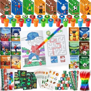 BenLouis 192Pcs Sports Party Favors Football Basketball Soccer Baseball Party Coloring Books Set Bulk for Kids Sports Themed Party Team Gift Goodie Bag Fillers School Classroom games Rewards