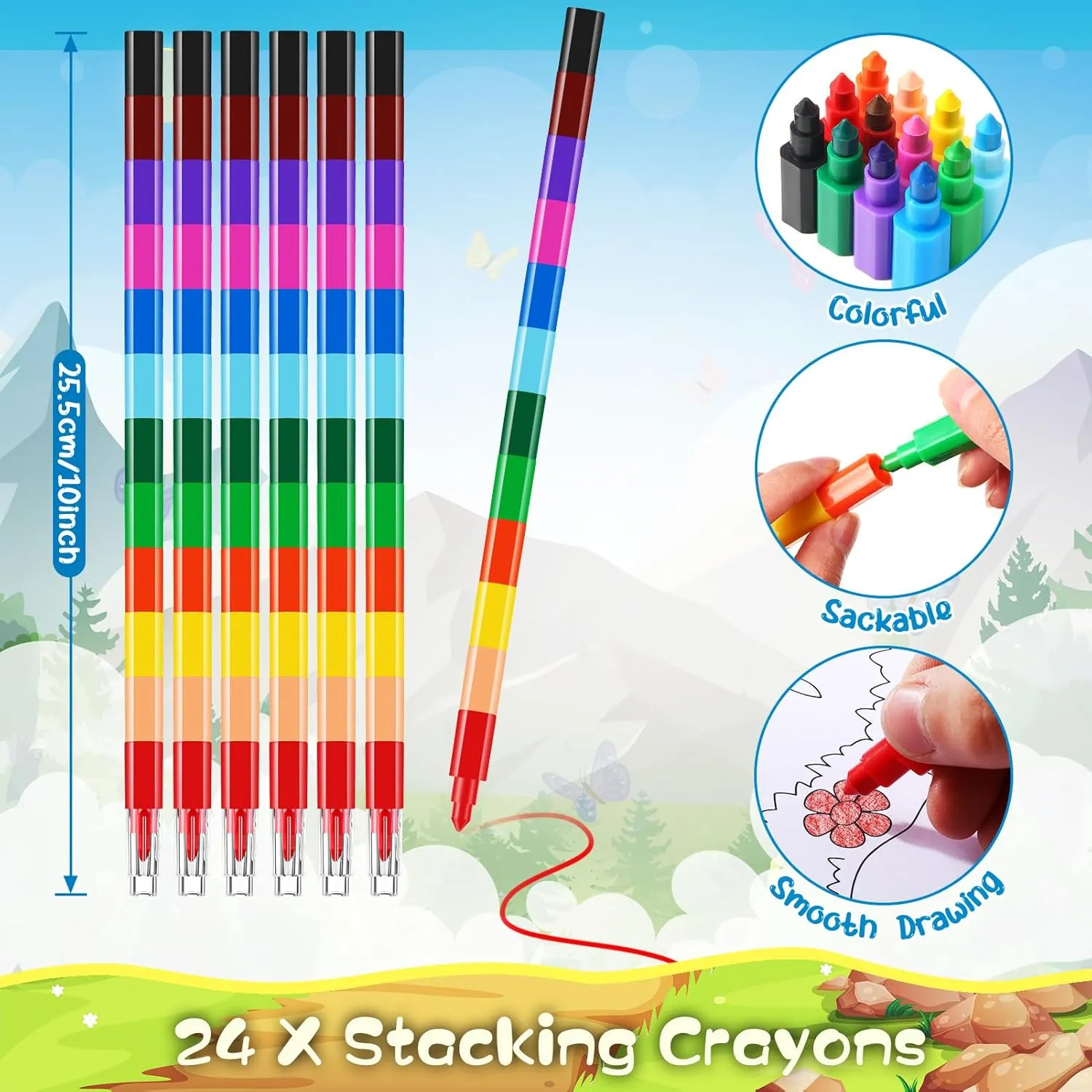 BenLouis 24 Jungle Safari Mini Coloring Books Kids with 24 Stacking Crayons Zoo Animals Party Favors Activity Books Bulk for Kids Wild One Lion Goodie Bag Gift Stuffer Classroom Reward