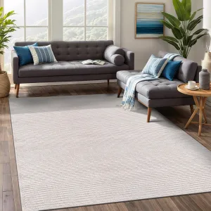 Beverly Rug Easy Jute Off White Rug 5x7 Solid Washable Durable Outdoor Indoor Area Rugs for Living Dining Room Patio Office Stain Resistant Non Shedding Casual Indoor Outside Carpet (5 x 7 Off-White)