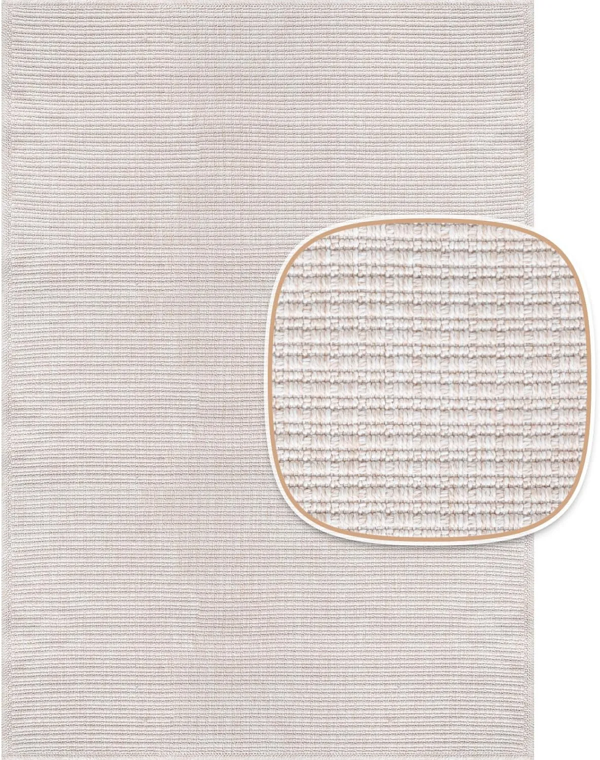Beverly Rug Easy Jute Off White Rug 5x7 Solid Washable Durable Outdoor Indoor Area Rugs for Living Dining Room Patio Office Stain Resistant Non Shedding Casual Indoor Outside Carpet (5 x 7 Off-White)