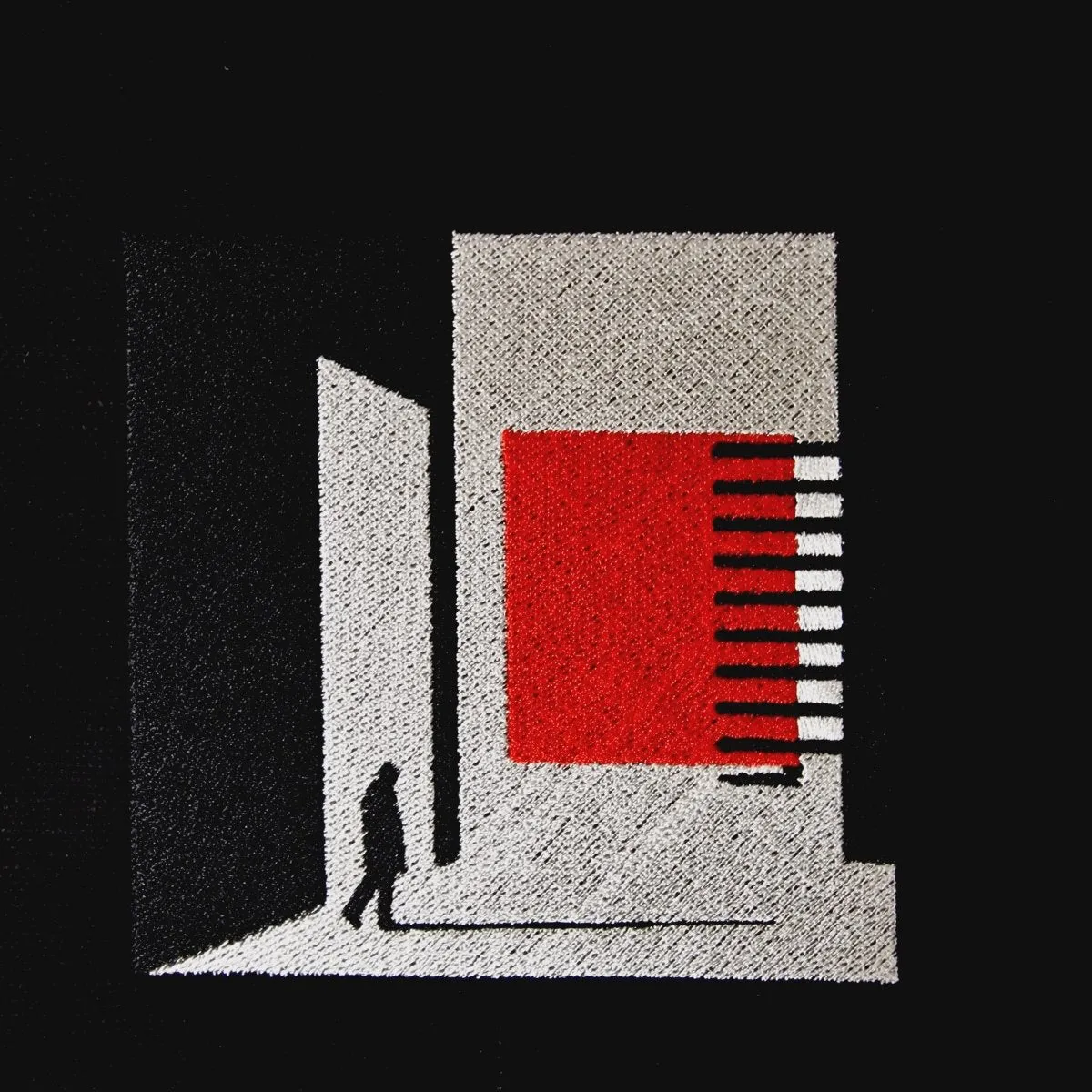 Black Canvas Bag with Gray and Red Geometric Embroidery - The Path Finder