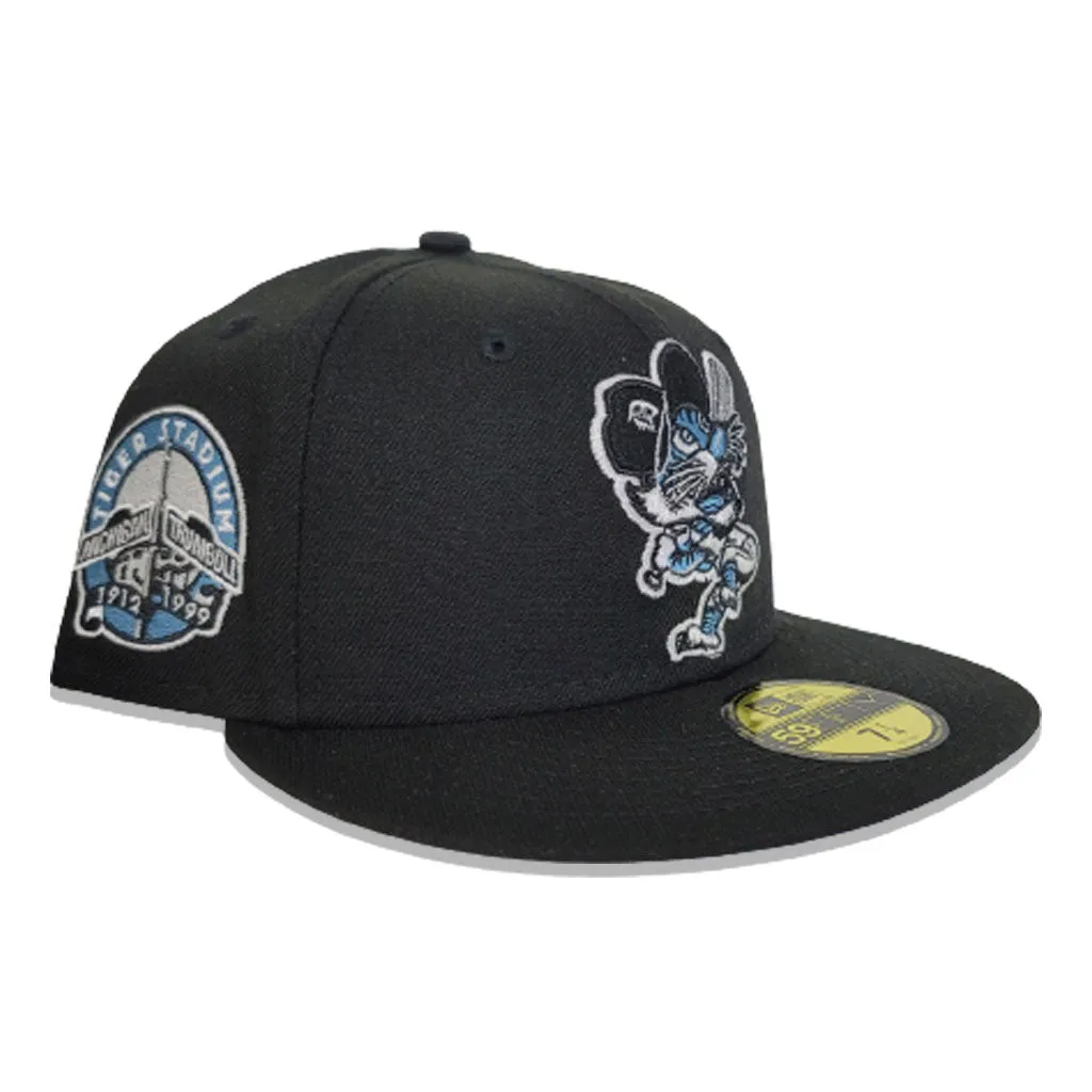 Black Detroit Tigers Icy Blue Bottom Tiger Stadium Side Patch New Era 59Fifty Fitted