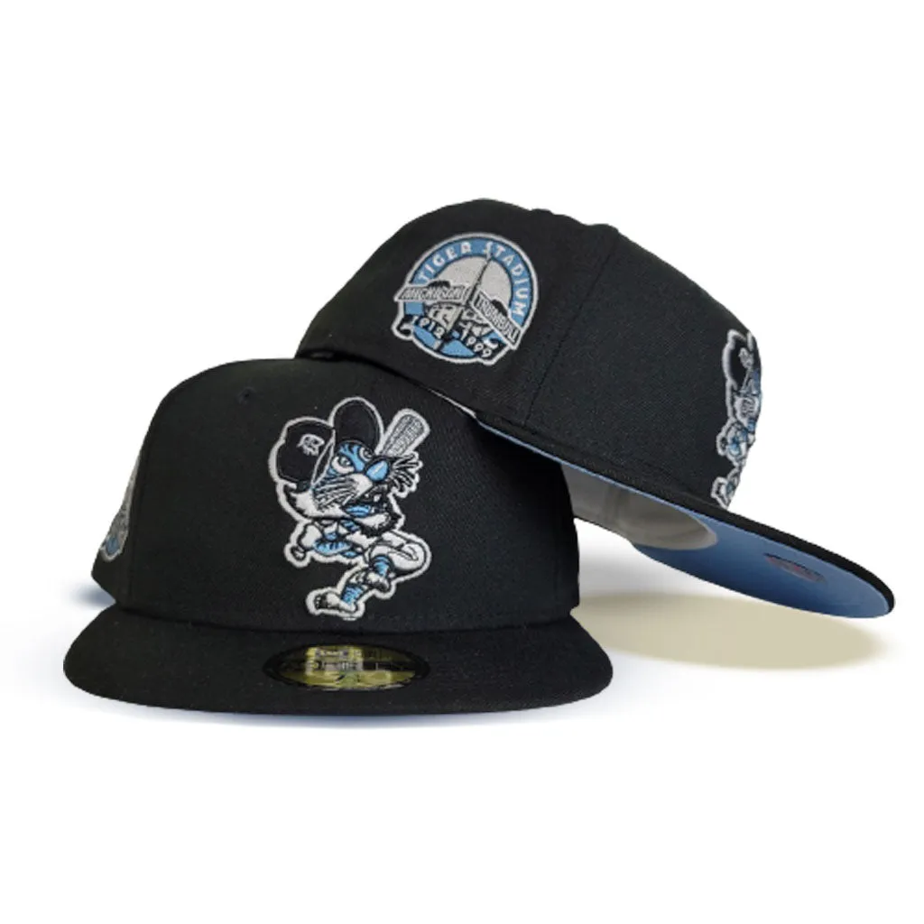 Black Detroit Tigers Icy Blue Bottom Tiger Stadium Side Patch New Era 59Fifty Fitted