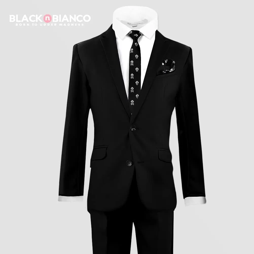 Black n Bianco Boys Slim Fit Suit Rosefia Style Five Piece Set