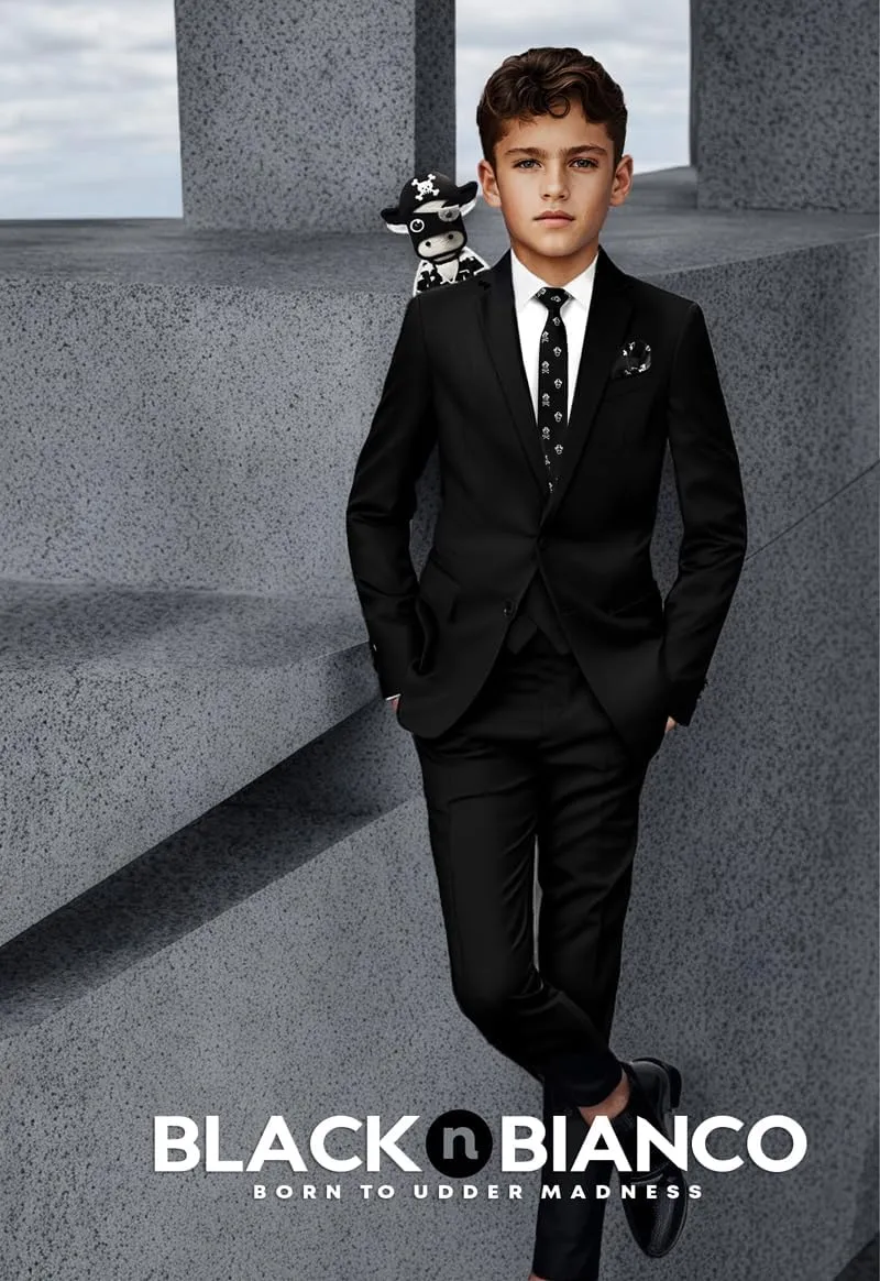 Black n Bianco Boys Slim Fit Suit Rosefia Style Five Piece Set