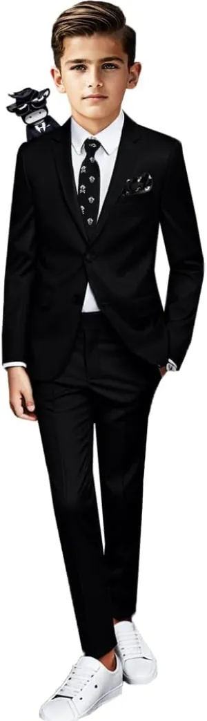 Black n Bianco Boys Slim Fit Suit Rosefia Style Five Piece Set