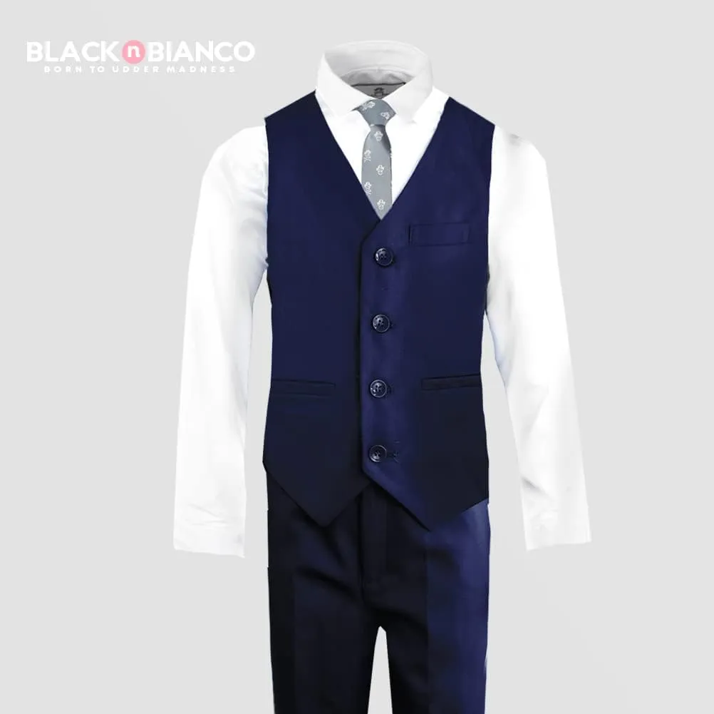 Black n Bianco Boys Slim Fit Suit Rosefia Style Five Piece Set
