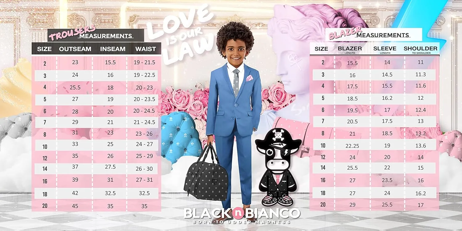 Black n Bianco Boys Slim Fit Suit Rosefia Style Five Piece Set