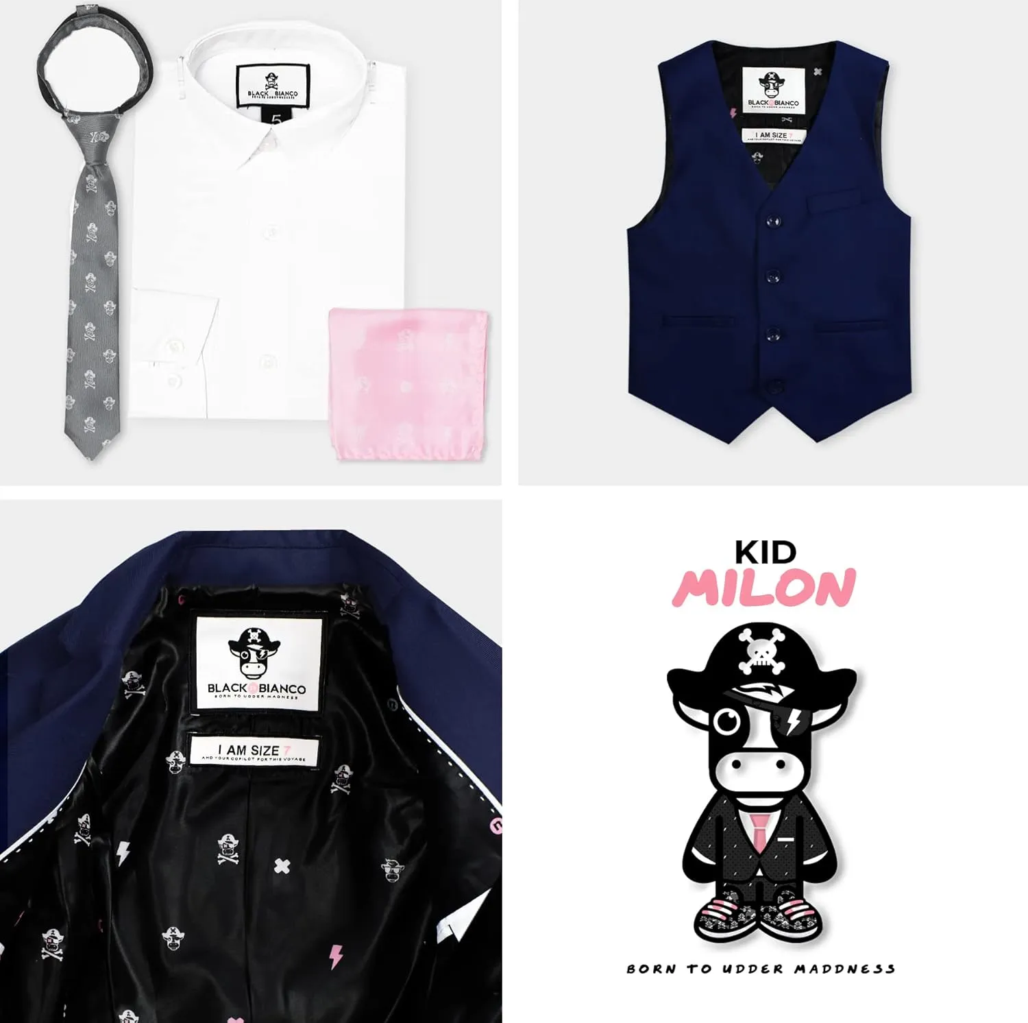 Black n Bianco Boys Slim Fit Suit Rosefia Style Five Piece Set