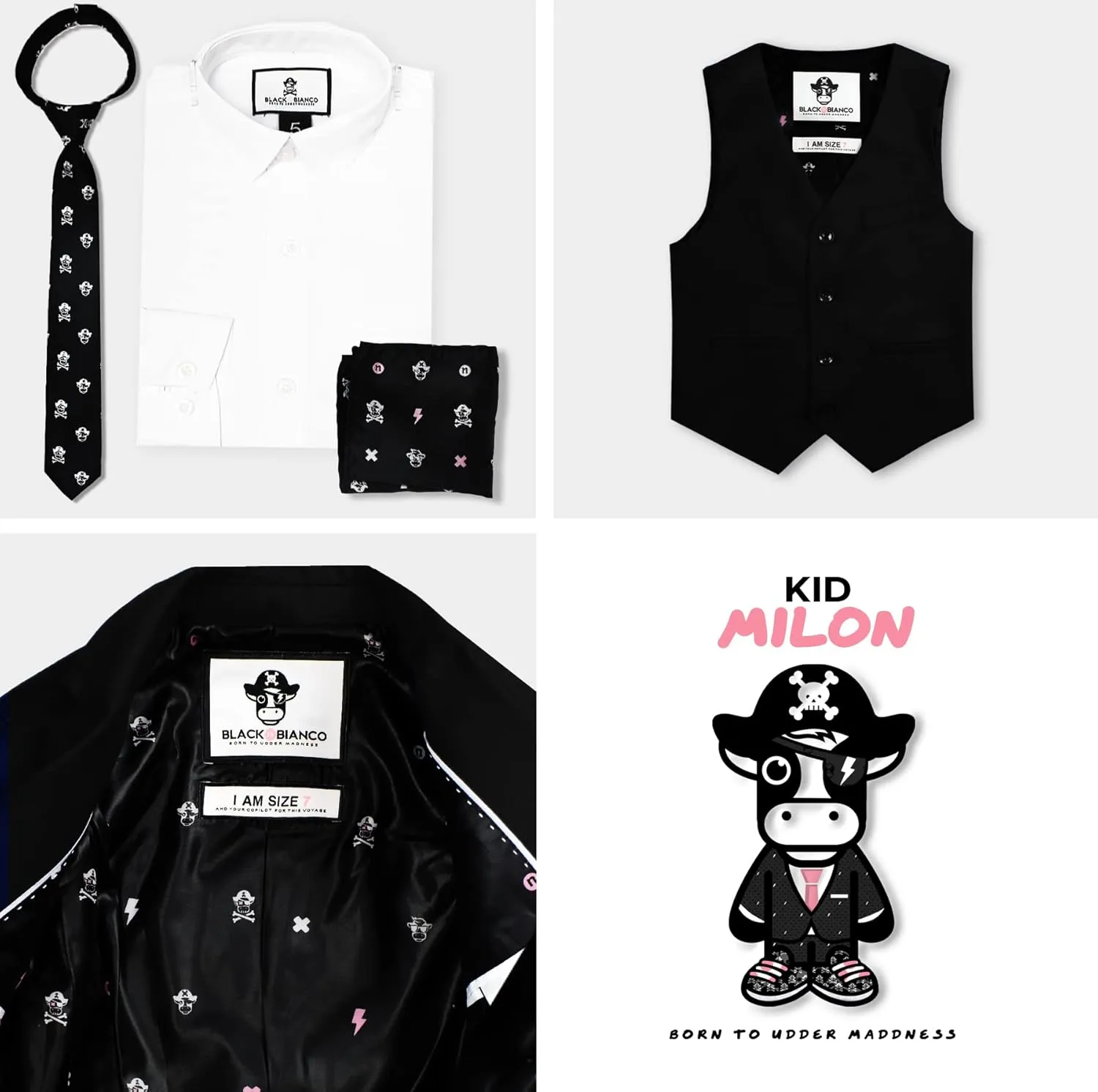 Black n Bianco Boys Slim Fit Suit Rosefia Style Five Piece Set