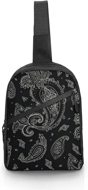 Black Paisley Pattern Foldable And Space Saving Chest Bag, Large Capacity And Portable Chest Bag