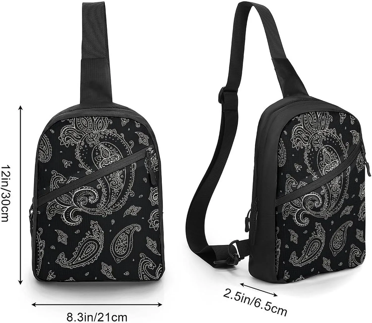 Black Paisley Pattern Foldable And Space Saving Chest Bag, Large Capacity And Portable Chest Bag