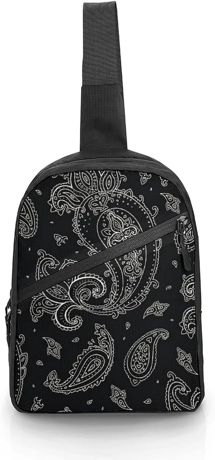 Black Paisley Pattern Foldable And Space Saving Chest Bag, Large Capacity And Portable Chest Bag