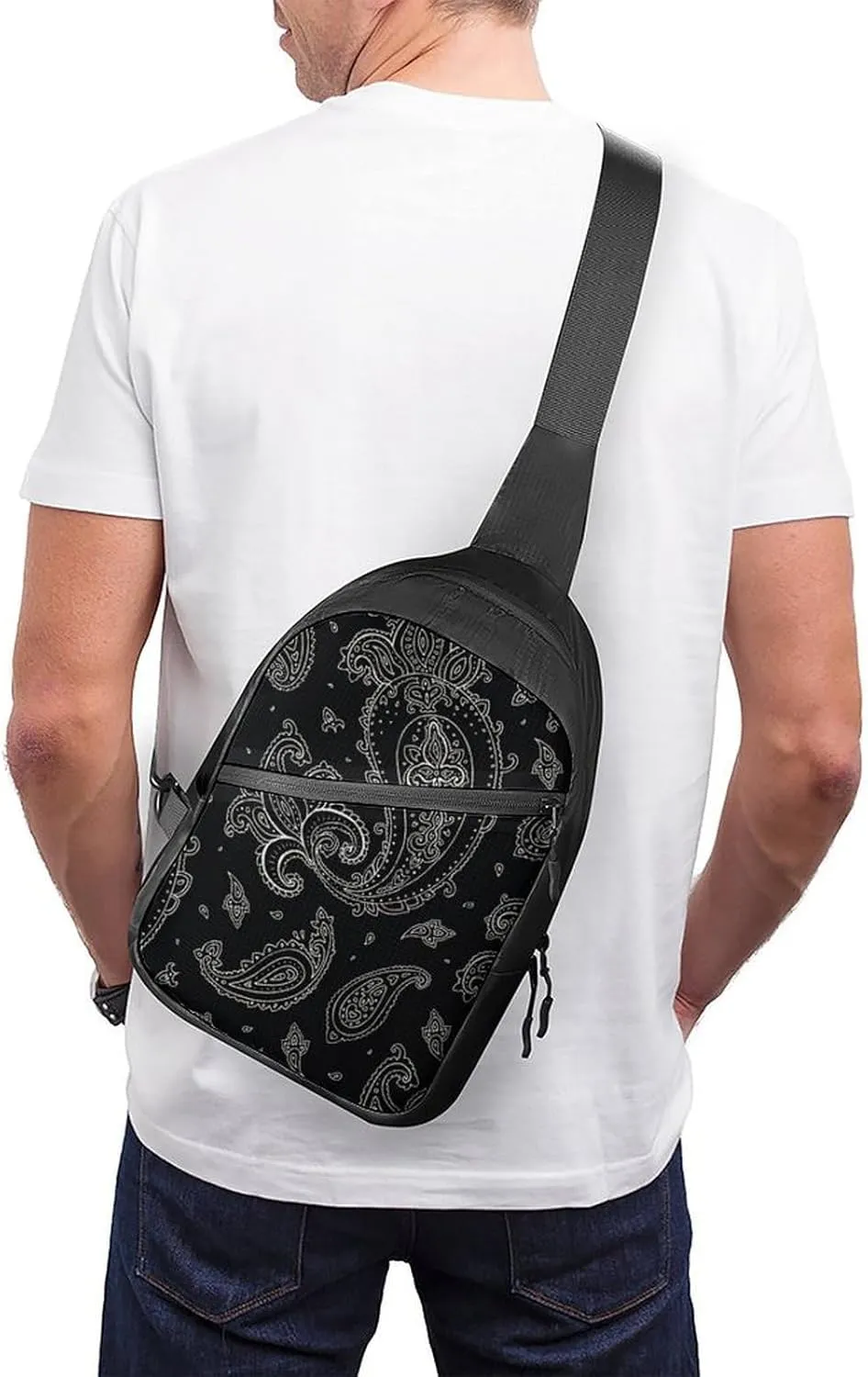 Black Paisley Pattern Foldable And Space Saving Chest Bag, Large Capacity And Portable Chest Bag