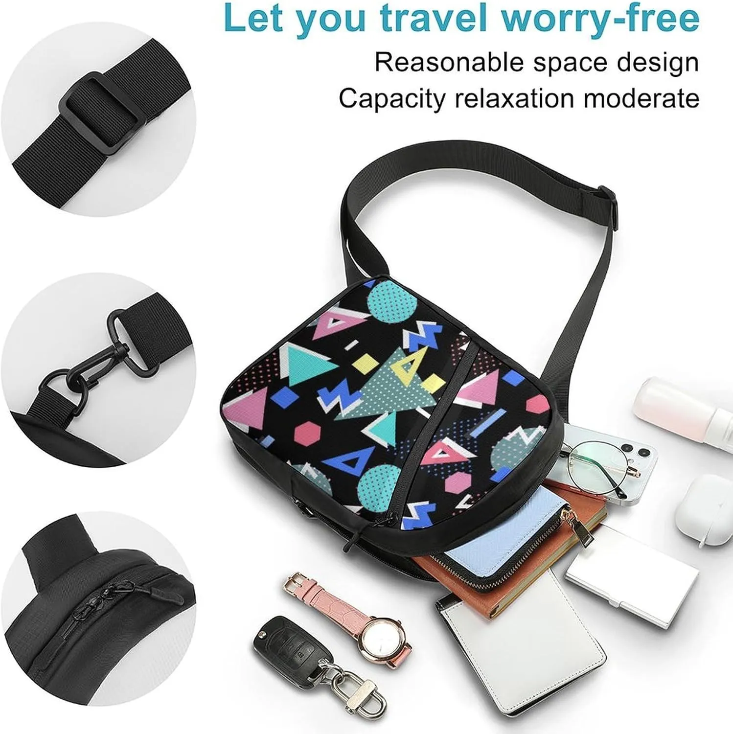 Black Retro Foldable And Space Saving Chest Bag, Large Capacity And Portable Chest Bag