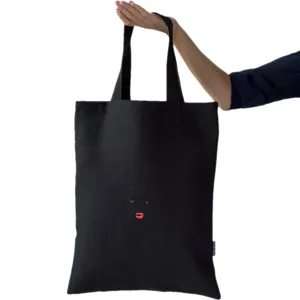 Black Shoulder Tote Bag wih Girl's Face Embroidery | Fashionably Functional