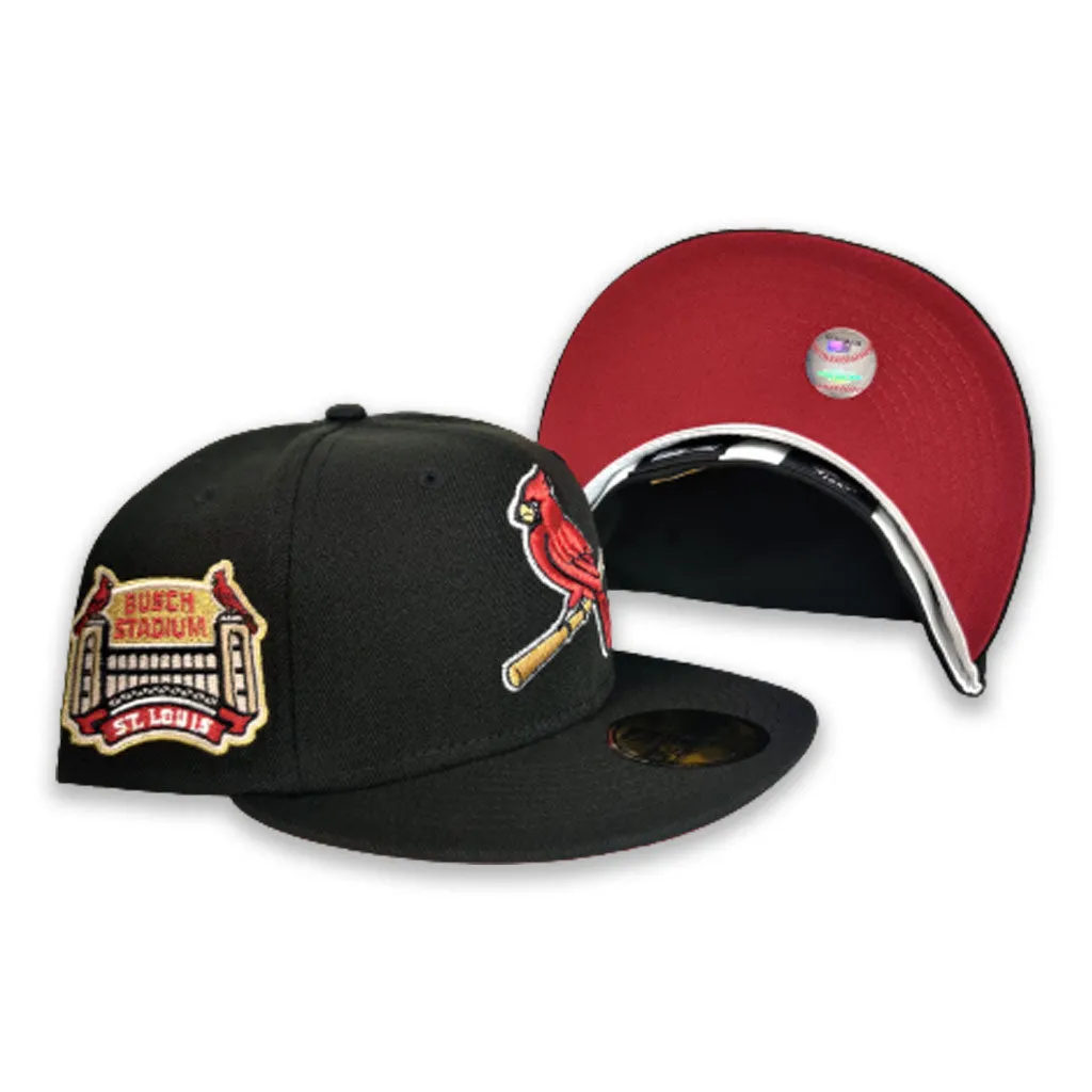 Black St. Louis Cardinals Red Bottom Busch Stadium Side Patch New Era 59Fifty Fitted