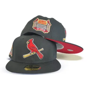 Black St. Louis Cardinals Red Bottom Busch Stadium Side Patch New Era 59Fifty Fitted