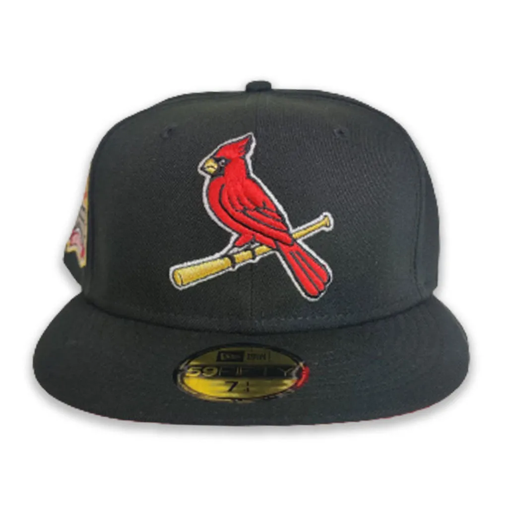 Black St. Louis Cardinals Red Bottom Busch Stadium Side Patch New Era 59Fifty Fitted