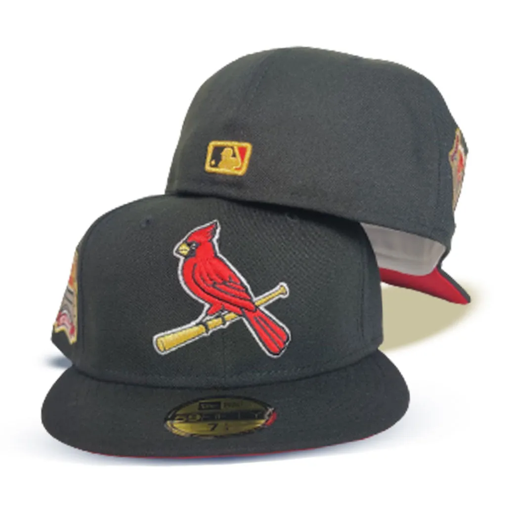 Black St. Louis Cardinals Red Bottom Busch Stadium Side Patch New Era 59Fifty Fitted