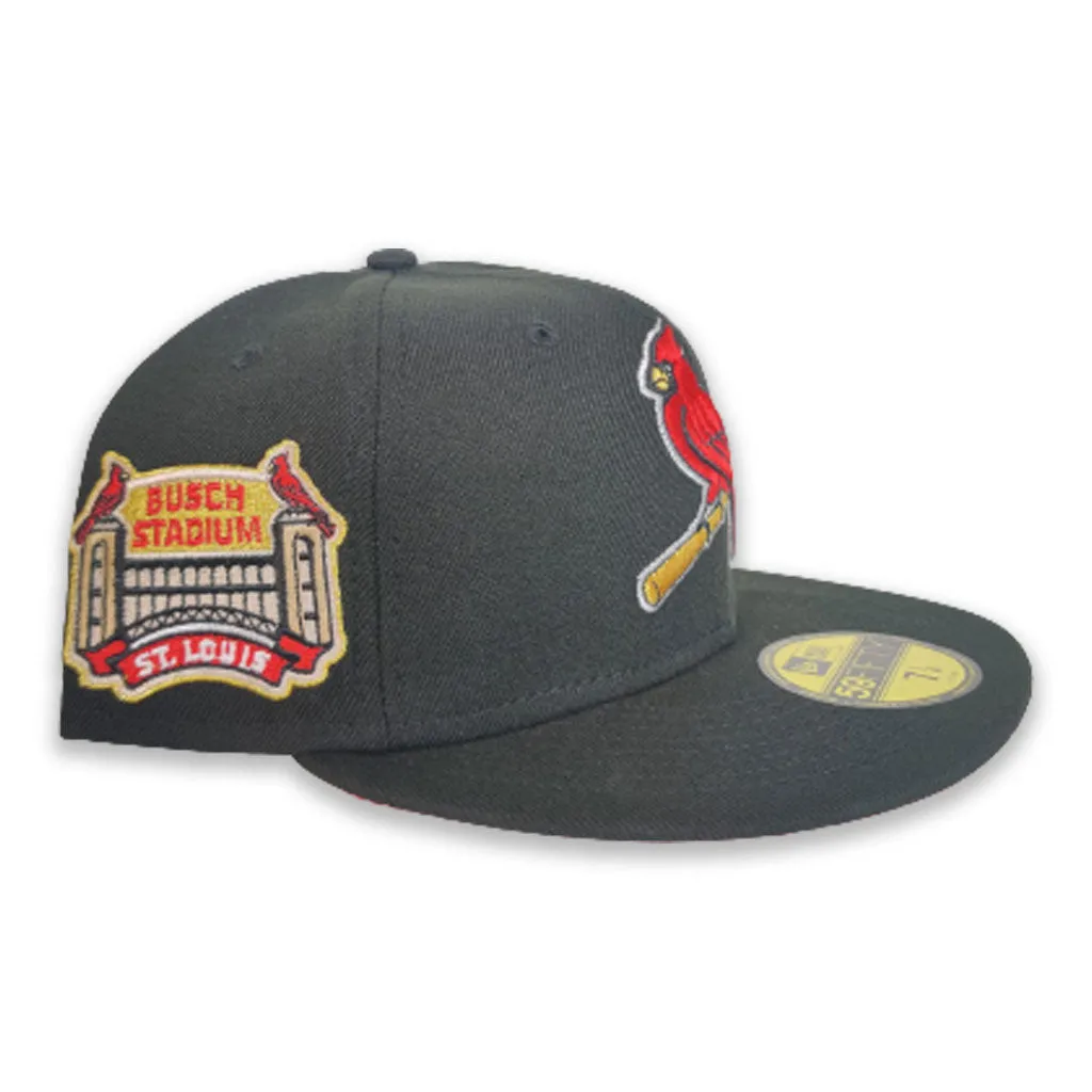 Black St. Louis Cardinals Red Bottom Busch Stadium Side Patch New Era 59Fifty Fitted