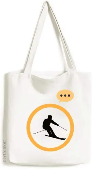 Black Winter Sport Skiing Outline Expression Gift Sack Canvas Tote Shoulder Bag