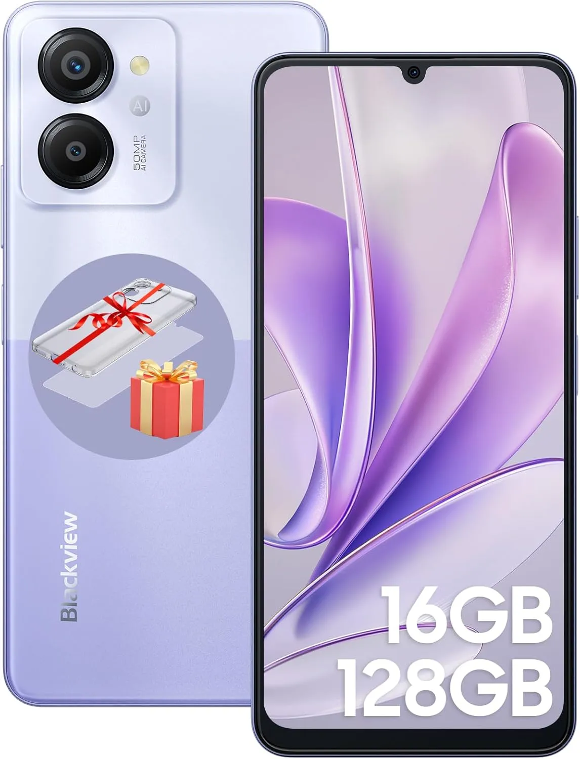 Blackview Color 8 Unlocked Phones, Octa-Core 16GB 128GB/SD 2TB Android Phones, 50MP Camera Mobile Phone, 6000mAh 18W, 6.75"HD  90Hz, 3 Card Slots, 4G Dual SIM Phone, Fingerprint ID, T-Mobile Cellphone