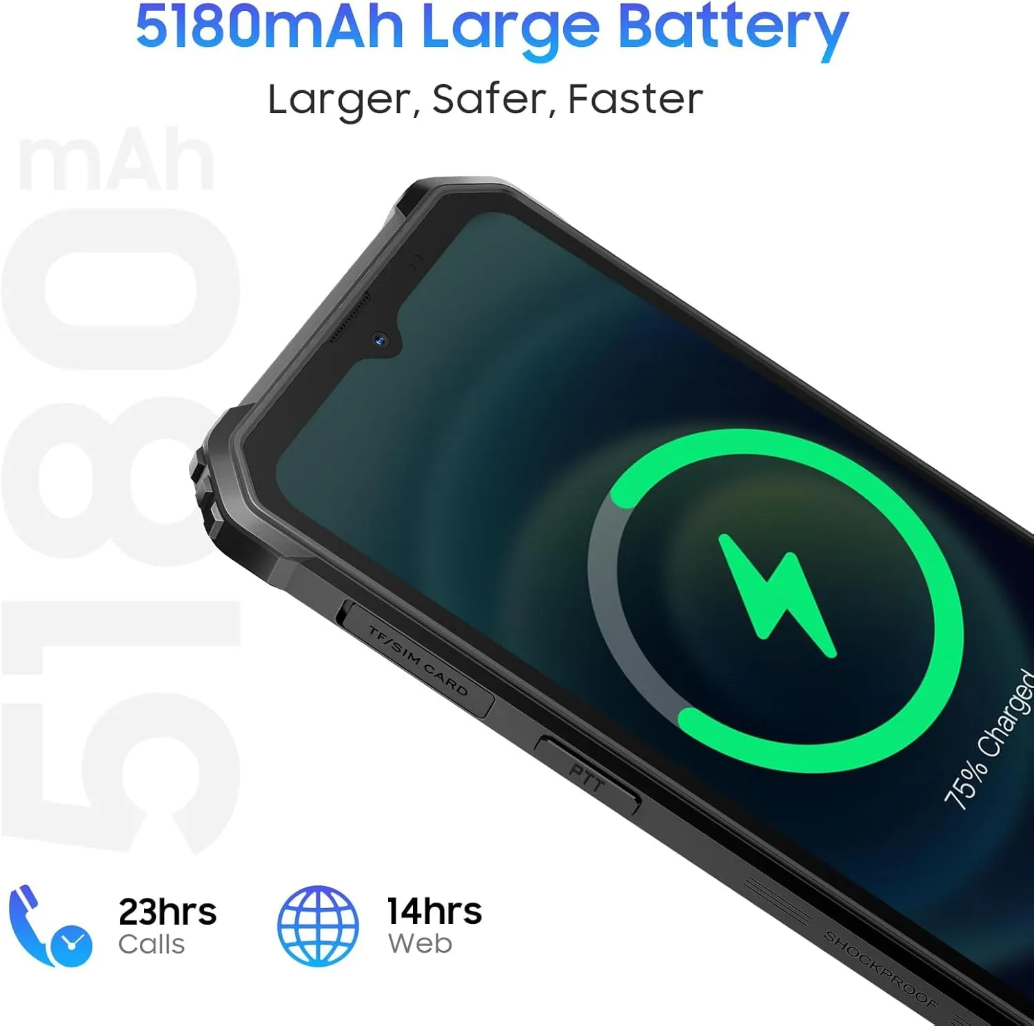 Blackview Phone BV4800, Android 13 4GB 32GB 2TB Expand Rugged Smartphone, 6.56" Incell Screen 5180mAh Rugged Phone, 4G T-Mobile Dual SIM Rugged Smartphone Unlocked, IP69K, 3 Card Slots/Face ID-Black