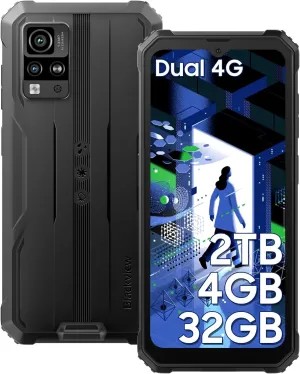 Blackview Phone BV4800, Android 13 4GB 32GB 2TB Expand Rugged Smartphone, 6.56" Incell Screen 5180mAh Rugged Phone, 4G T-Mobile Dual SIM Rugged Smartphone Unlocked, IP69K, 3 Card Slots/Face ID-Black