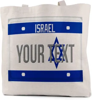 Bleu Reign Reusable Tote Bag Personalized Custom Name License Israel Flag Country Plate Linen Travel