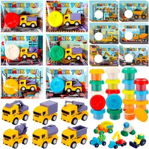 Blosssound 24 Sets Construction Party Favors Set,Mini Construction Vehicles Traffic Zone Gift Cards DIY Molding Clays Dump Truck Theme Gifts for Boys Girls Traffic Zone Birthday Goodie Bag Filler