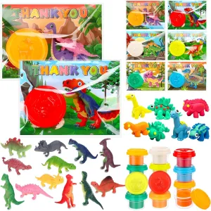 Blosssound 96 Pcs Dinosaur Party Favors Set, Mini Dino Figures Wild Dino Gift Cards DIY Molding Clays Dinosaur Theme Gifts for Boys Girls Jurassic Jungle Birthday Goodie Bag Filler (Dinosaur)