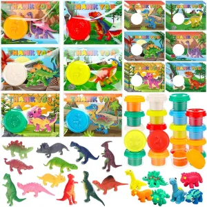 Blosssound 96 Pcs Dinosaur Party Favors Set, Mini Dino Figures Wild Dino Gift Cards DIY Molding Clays Dinosaur Theme Gifts for Boys Girls Jurassic Jungle Birthday Goodie Bag Filler (Dinosaur)