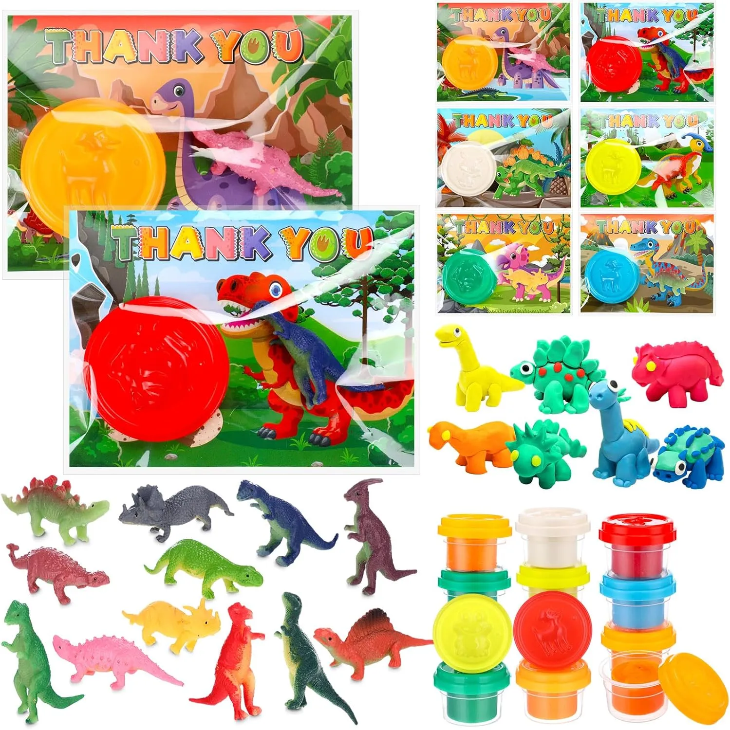 Blosssound 96 Pcs Dinosaur Party Favors Set, Mini Dino Figures Wild Dino Gift Cards DIY Molding Clays Dinosaur Theme Gifts for Boys Girls Jurassic Jungle Birthday Goodie Bag Filler (Dinosaur)