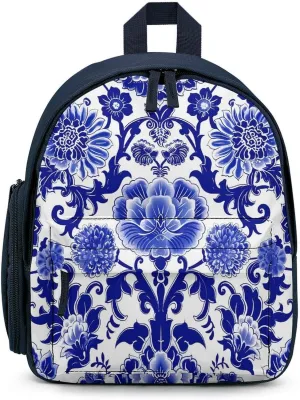 Blue And White Porcelain Mini Backpack Small Shoulders Luggage Daypack Business Weekender Bag for Men Women