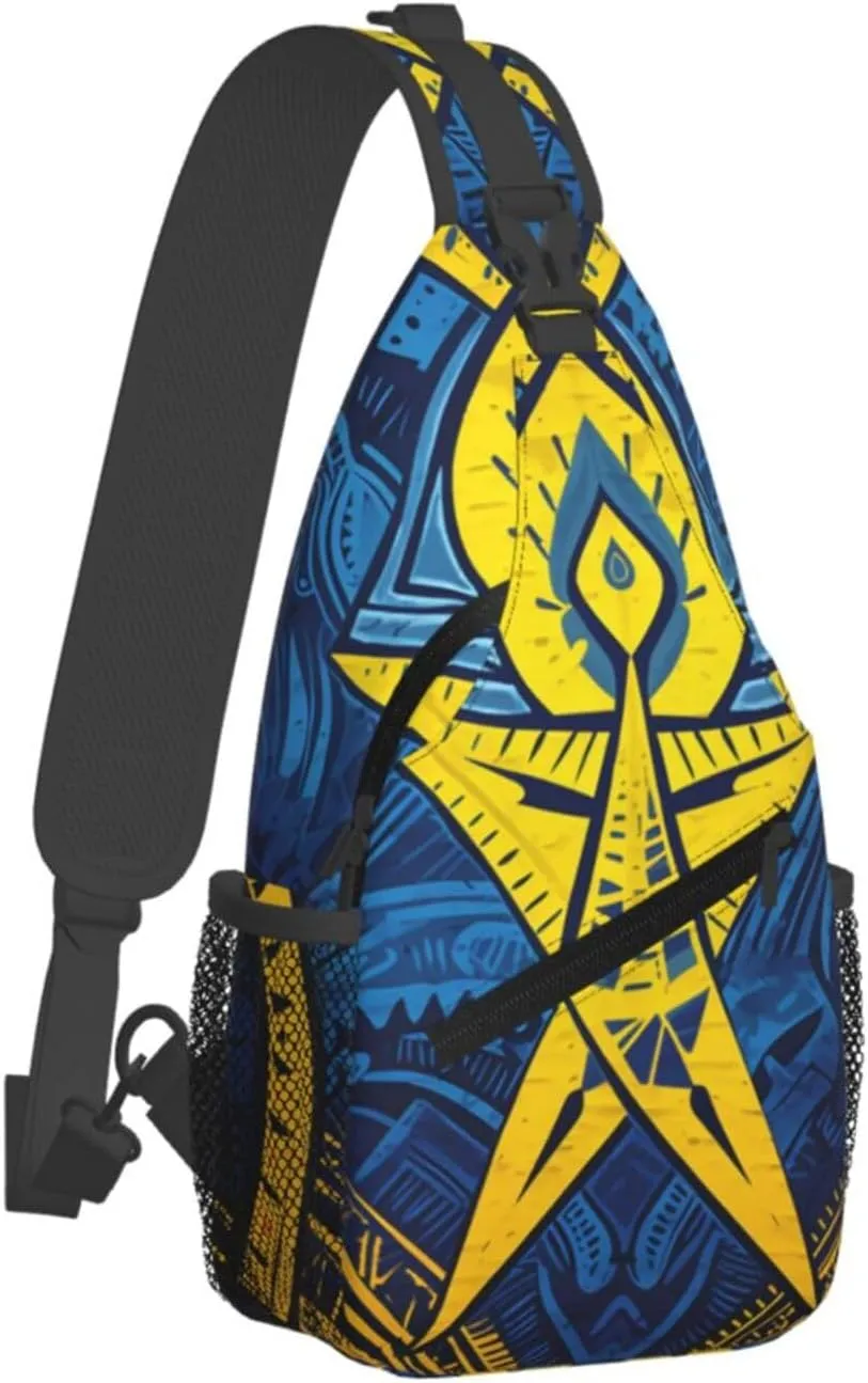 Blue and yellow tribal Sling Bag Crossbody Bag for Women Men Sling Backpack Chest Bag for Hiking Travel