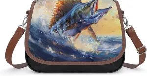 Blue Ocean Marlin Fish Crossbody Bags for Women Trendy Shoulder Satchel Purses Messenger Bag