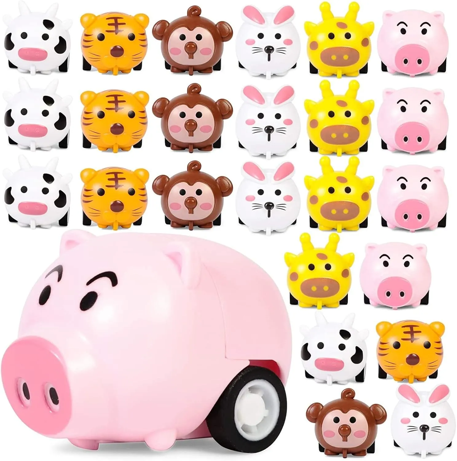 BLUE PANDA 24-Pack Mini Pull Back Animals Cars for Toddlers, Kids Birthday, Goodie Bags, 1.5 x 1 in